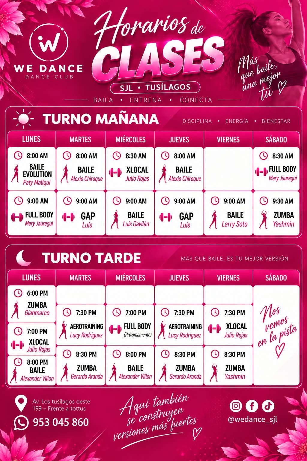 Horarios de Clases WeDance - Turno Mañana y Turno Tarde